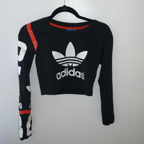 adidas Tops - Adidas Black Long Sleeve Crop Top With Graphics on Sleeve